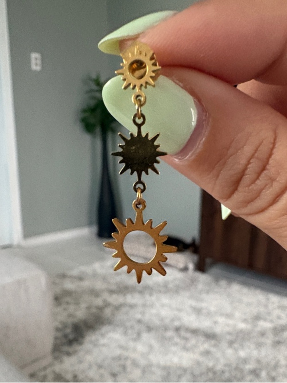 Single Gold Sun Drop Earrings Stainless Steel